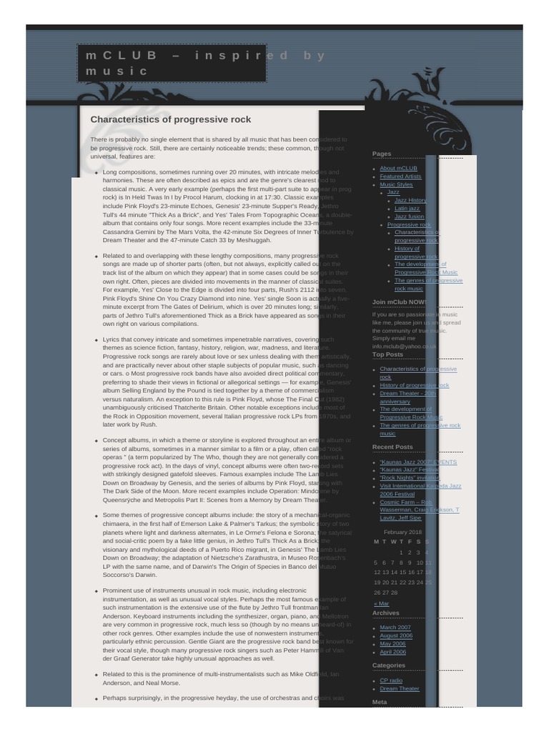 Characteristics of Progressive Rock PDF Progressive Rock Rock Music