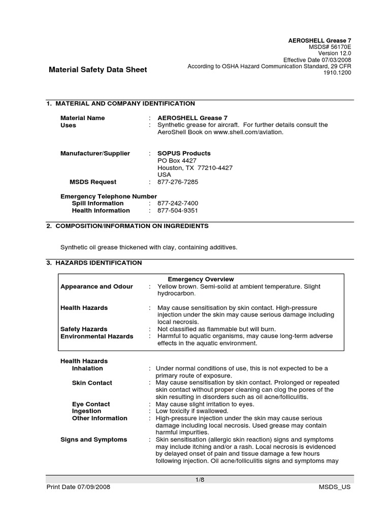 Msds Aeroshell Grease 7 PDF Personal Protective Equipment Toxicity