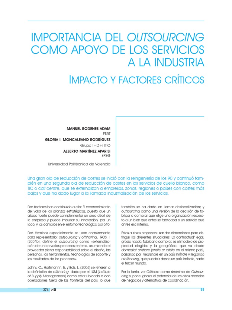 Outsourcing: Clave en la Industria | PDF | Outsourcing | Deslocalización