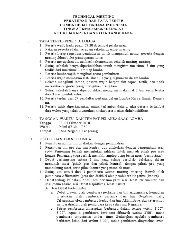 Tata Tertib Dan Ketentuan Teknis Lomba Debat Tata Tertib Dan Ketentuan Teknis Lomba Debat