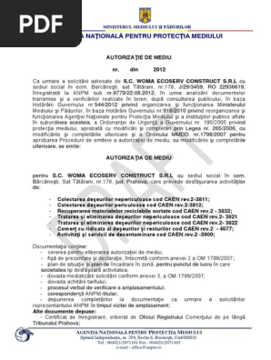 Autorizatie Mediu Colectare Deseuri