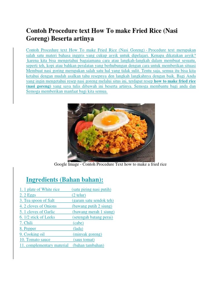 Contoh Text Procedure How To Make Fried Rice