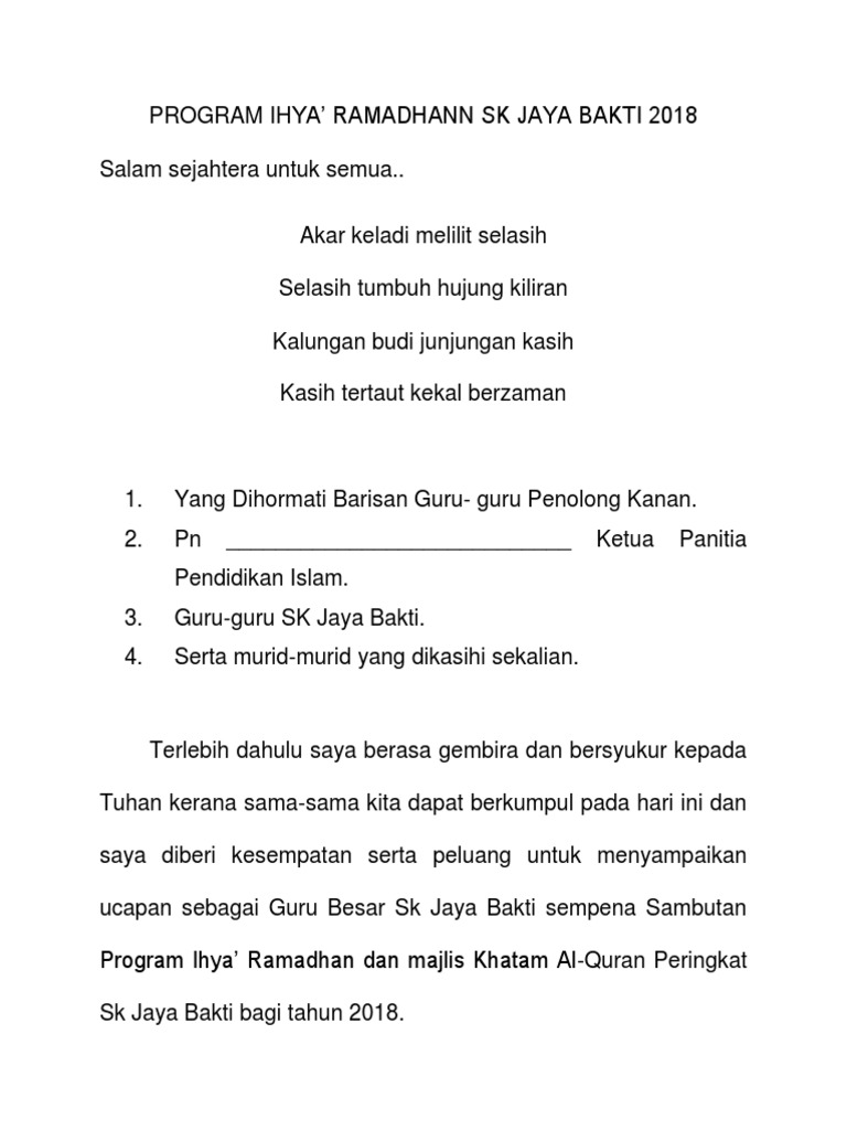 Ucapan Gb Program Ihya Pdf