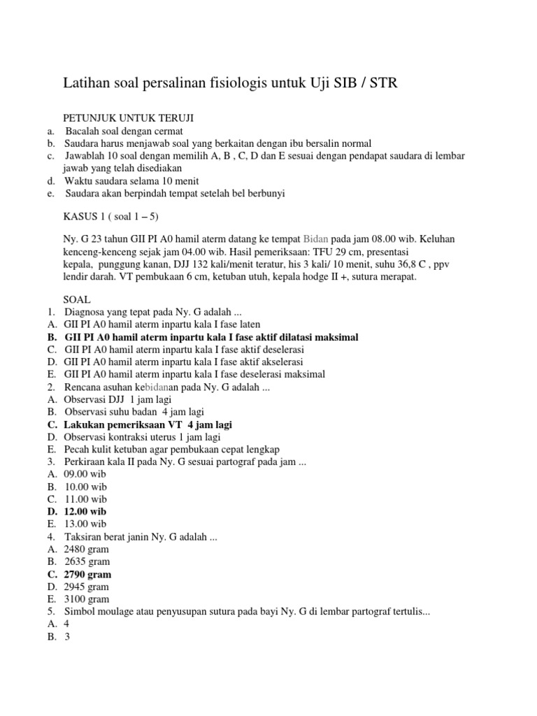 Contoh Soal Partograf Persalinan Normal Dan Jawabannya