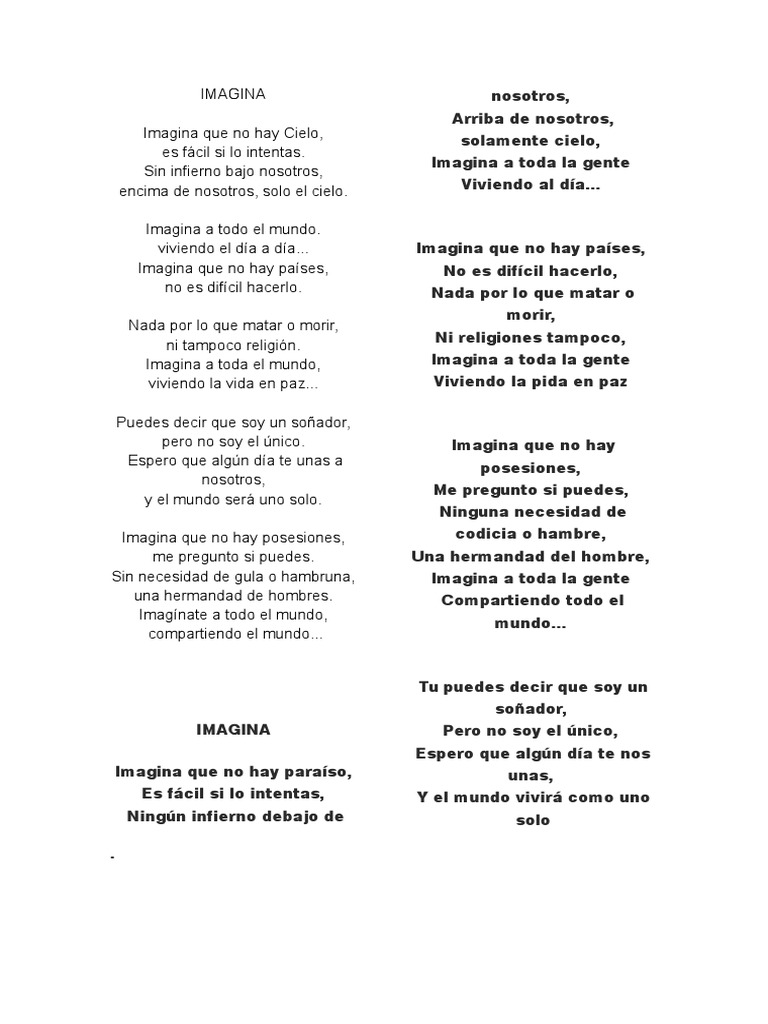 Imagine Letra | PDF | Ocio