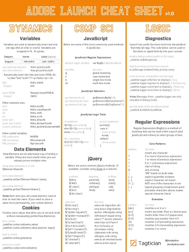Adobe Launch JavaScript Cheat Sheet | PDF | Regular Expression | Java ...