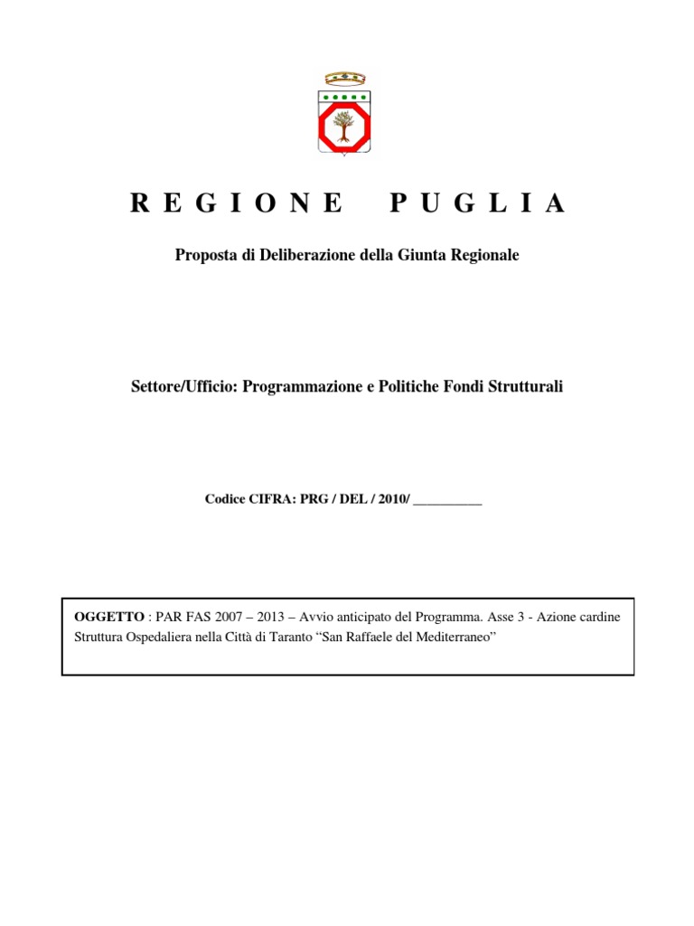 Proposta di Deliberazione della Giunta Regionale Puglia sul San