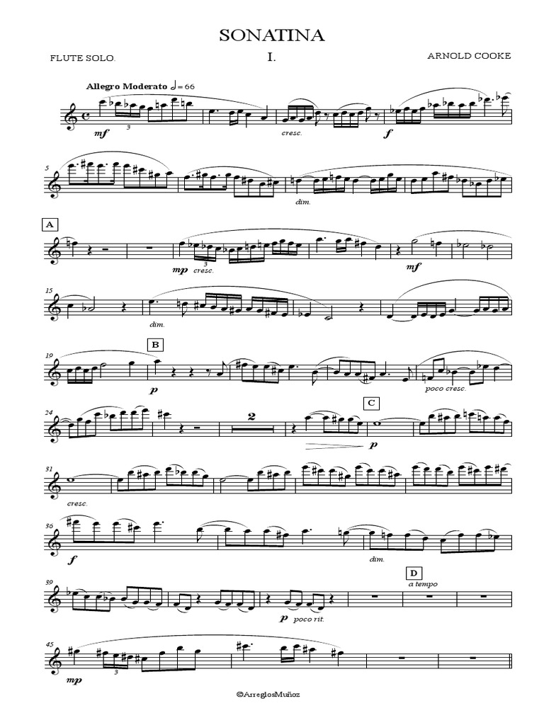 Arnold Cooke Sonatina For Flute Piano Flute Solo Pdf Mètre Et
