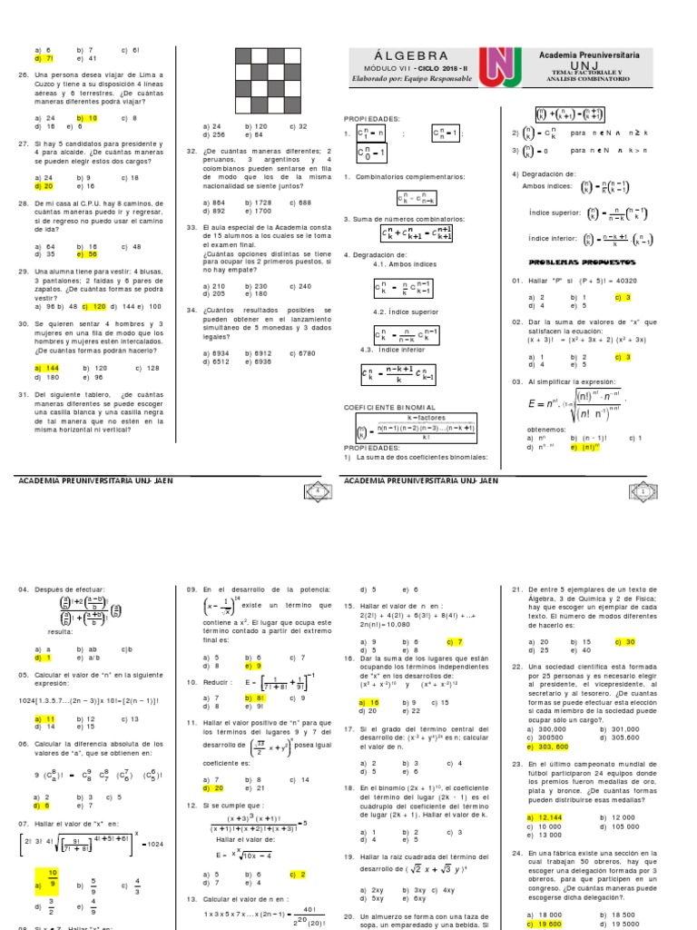 Problemas de Combinatoria y Factoriales | PDF | Matemáticas discretas ...