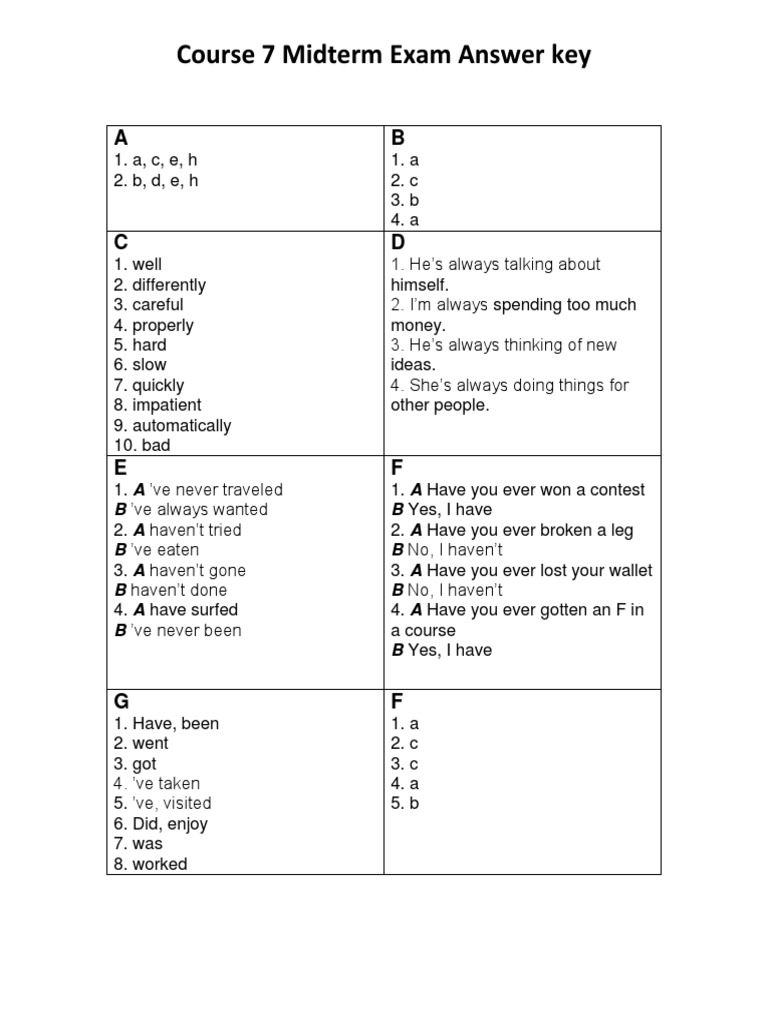 Course 7 Midterm Exam Answer Key | PDF