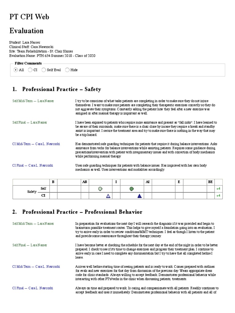 PT Cpi Web Evaluation 1. Professional Practice Safety PDF Medical Diagnosis Physical