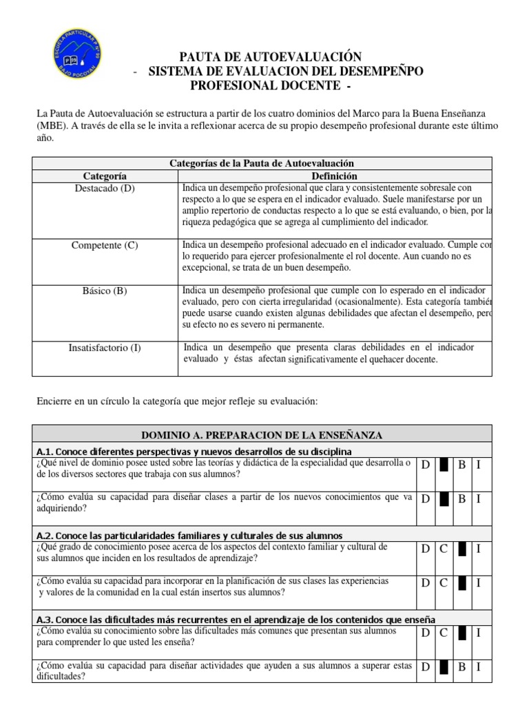 Pauta de Autoevaluación Docente 2023 | PDF | Aprendizaje | Maestros
