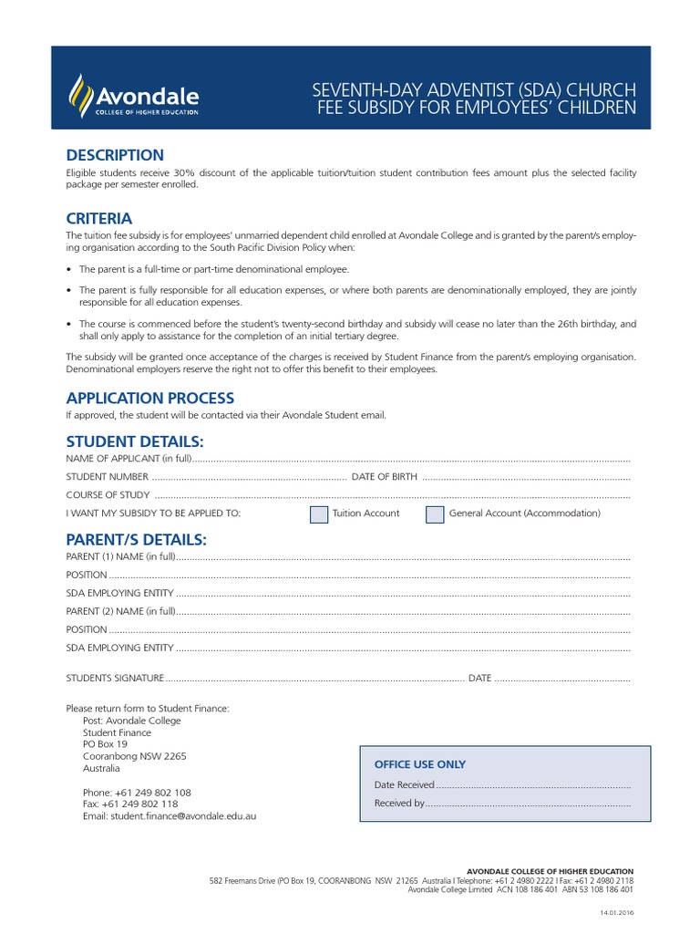 SDA Employee Child Tuition Subsidy | PDF | Tuition Payments | Behavior ...