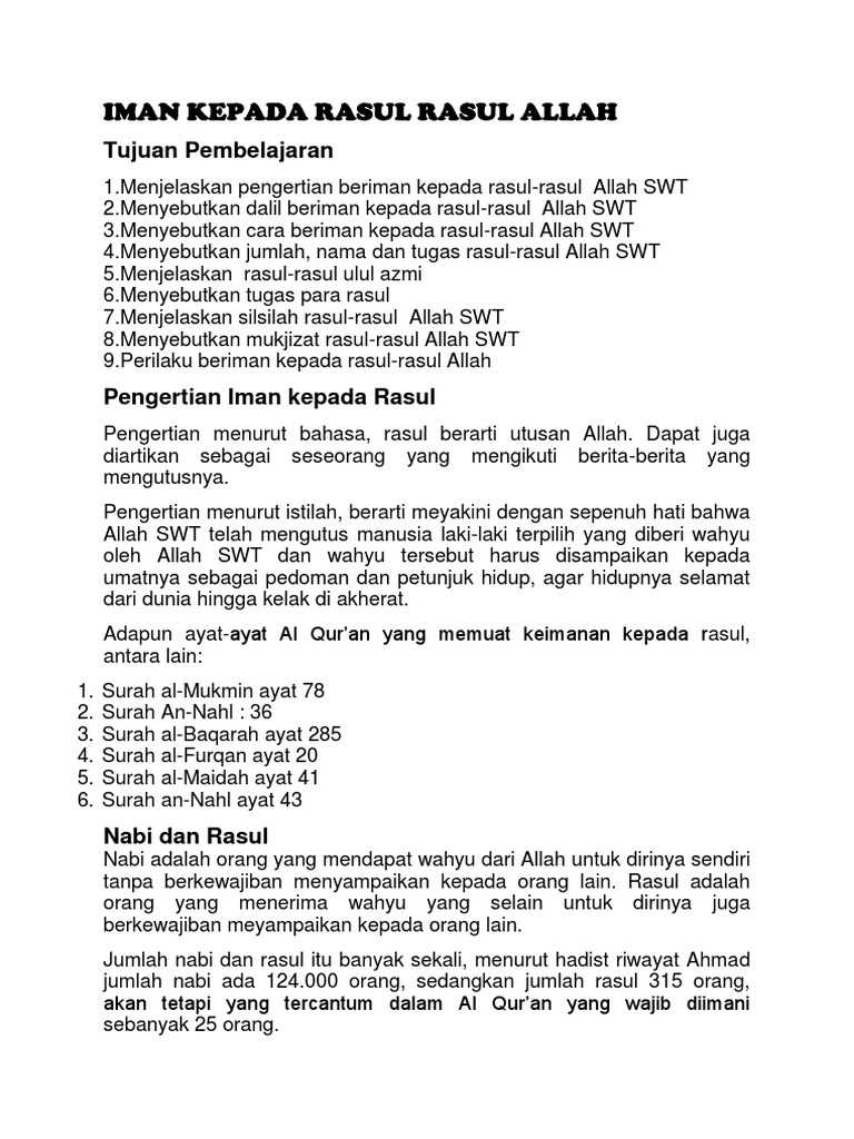 Iman dan Tugas Rasul Allah SWT | PDF | Sejarah