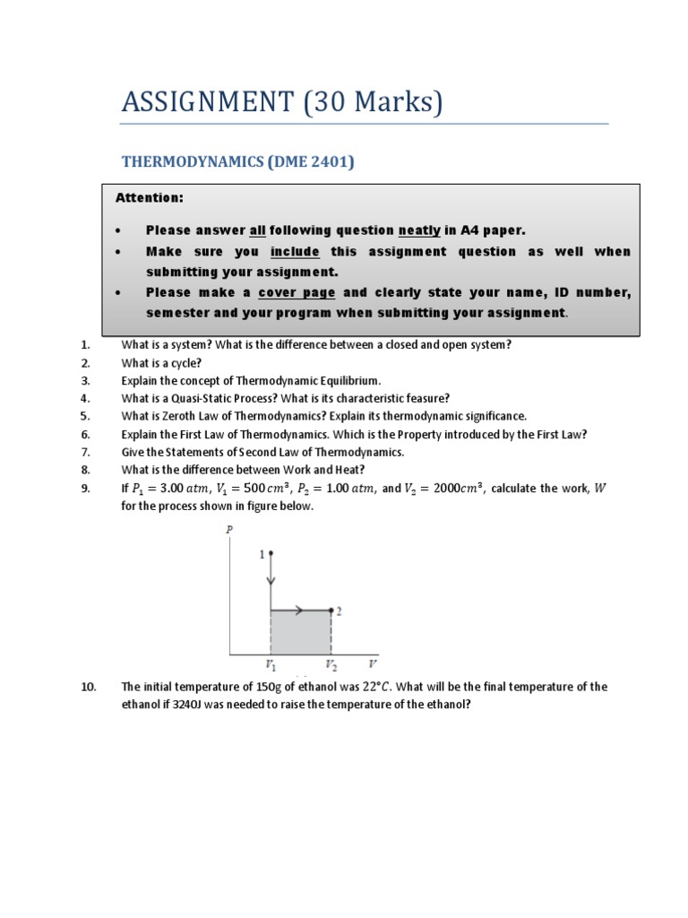 Thermodynamics assignment questions image