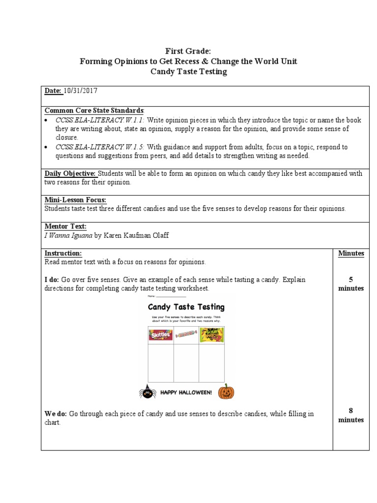 First Grade Forming Opinions To Get Recess Change The World Unit Candy Taste Testing