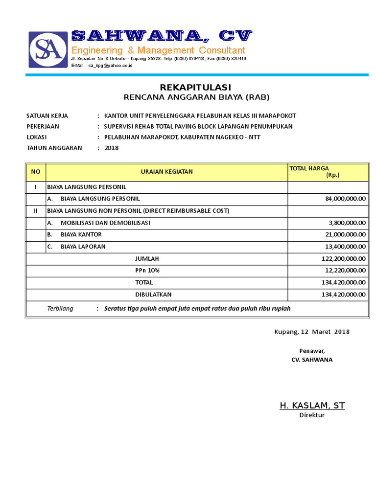 Rab Penawaran Supervisi Rehab Total Paving Block Lapangan Penumpukan