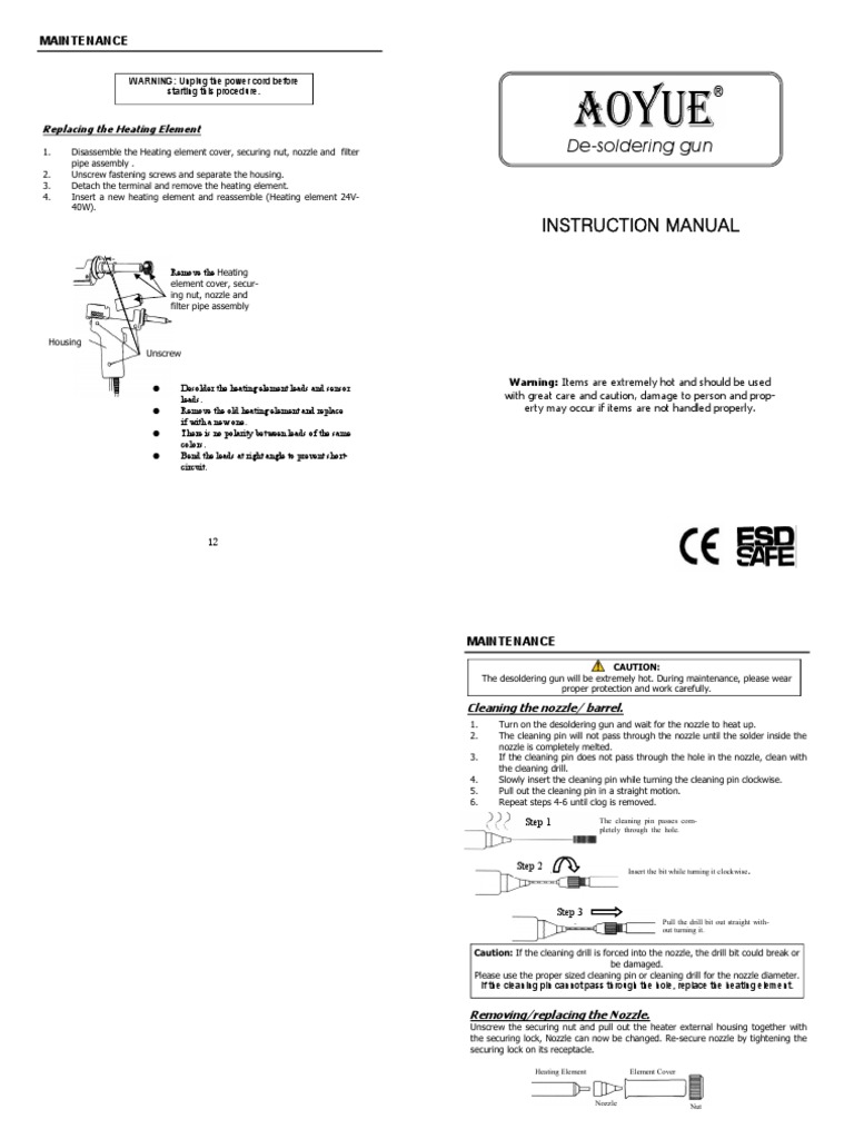 DeSoldering Gun Instruction Manual PDF Soldering Solder