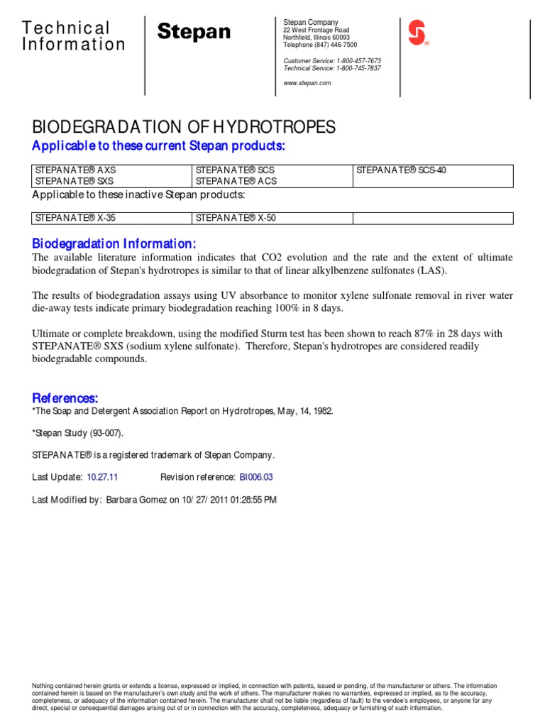 Biodegradation of Hydrotropes | PDF | Chemical Substances | Chemical ...