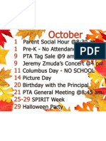 October 2010 PTA Calendar P.S. 217 (Roosevelt Island School)