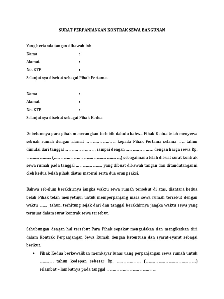 Contoh Surat Perpanjangan Kontrak Sewa Rumah