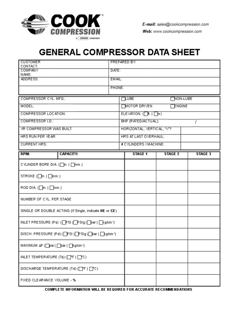 Compressor Data Sheet PDF Chlorine Carbon Dioxide