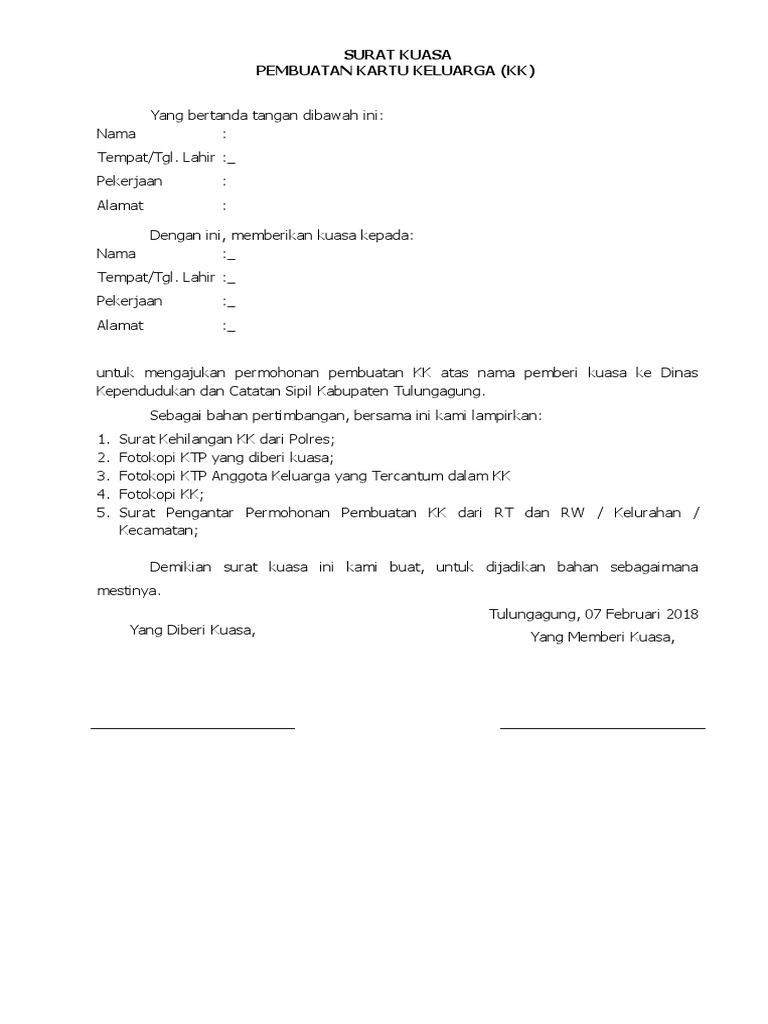 Surat Kuasa Pembuatan KTP & KK | PDF