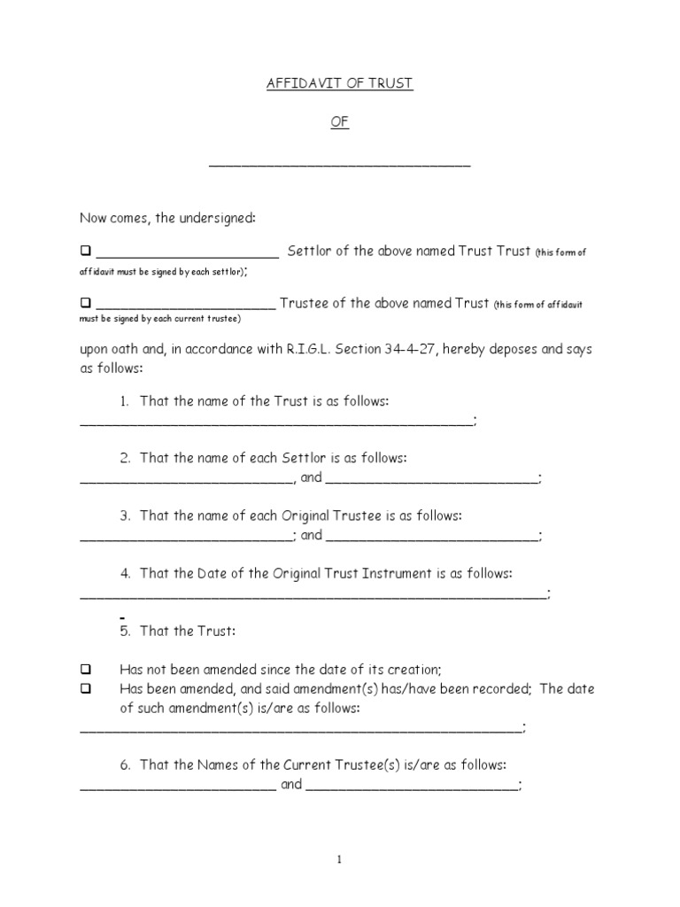 Affidavit of Trust | Download Free PDF | Trust Law | Trustee