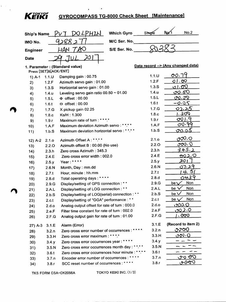 TG-8000 Gyro Maintenance Checklist | PDF | Electronics