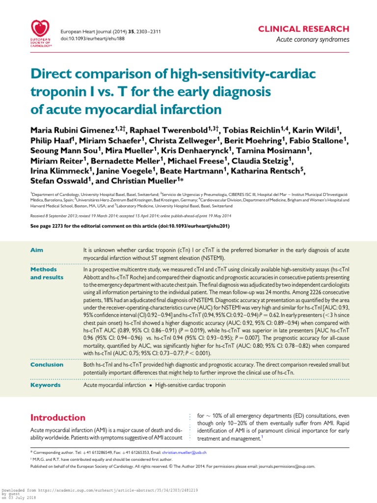 Troponin I vs T in Myocardial Infarction | PDF | Myocardial Infarction ...