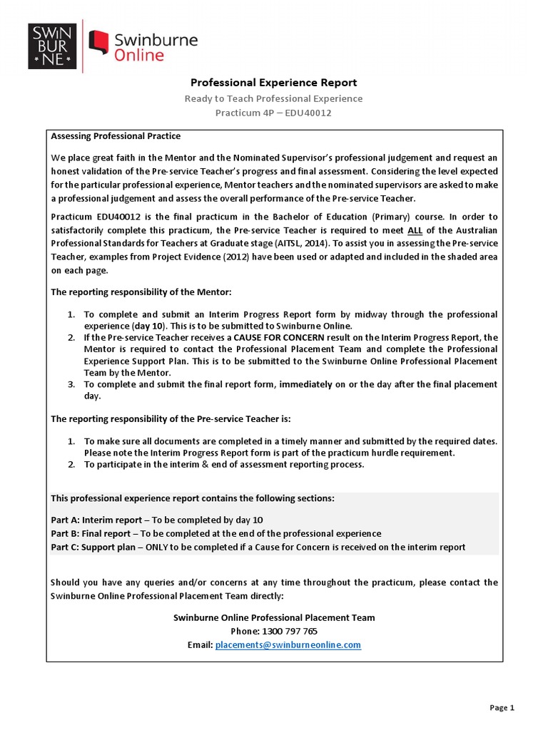 Practicum Report for EDU40012 | PDF | Educational Assessment ...