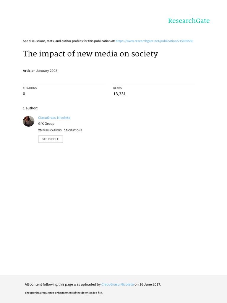 The Impact of New Media On Society | PDF | New Media | Mass Media