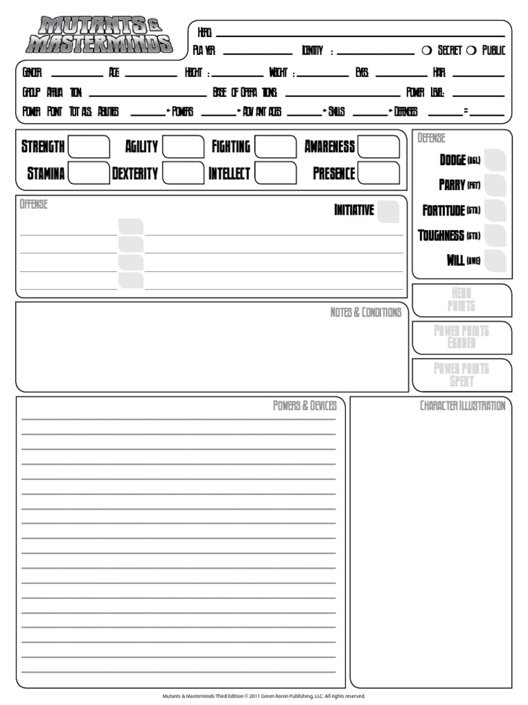 Mutants and Masterminds Third Edition Character Sheet | PDF