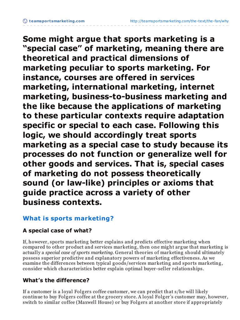 What Is Sports Marketing? A Special Case of What? PDF Pricing