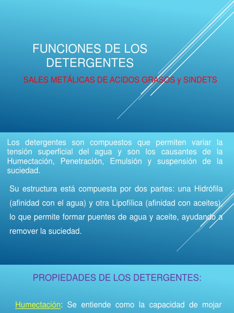 Funciones de Los Detergentes Detergente Tensioactivo