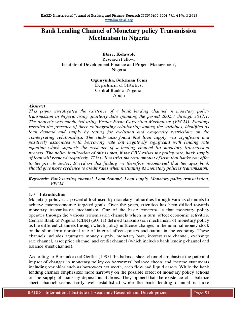 Bank Lending Channel of Monetary Policy Transmission Mechanism in ...