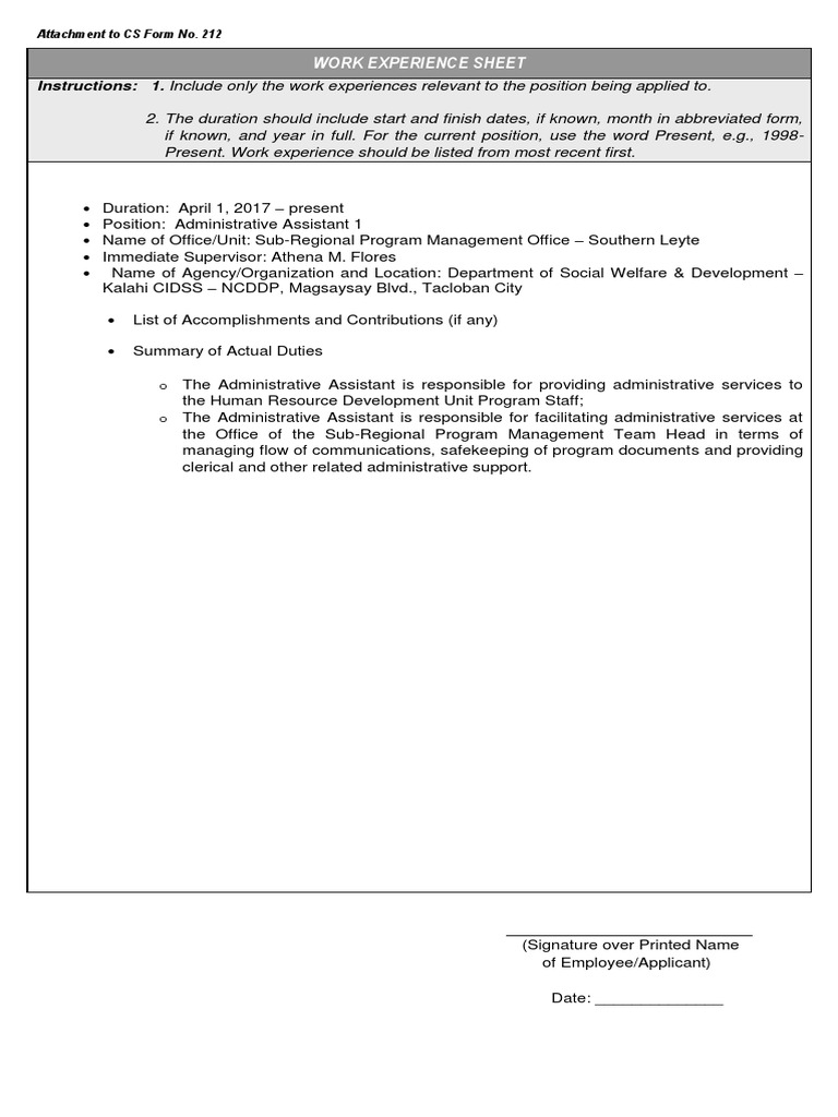 CS Form No. 212 Attachment Work Experience Sheet.blank