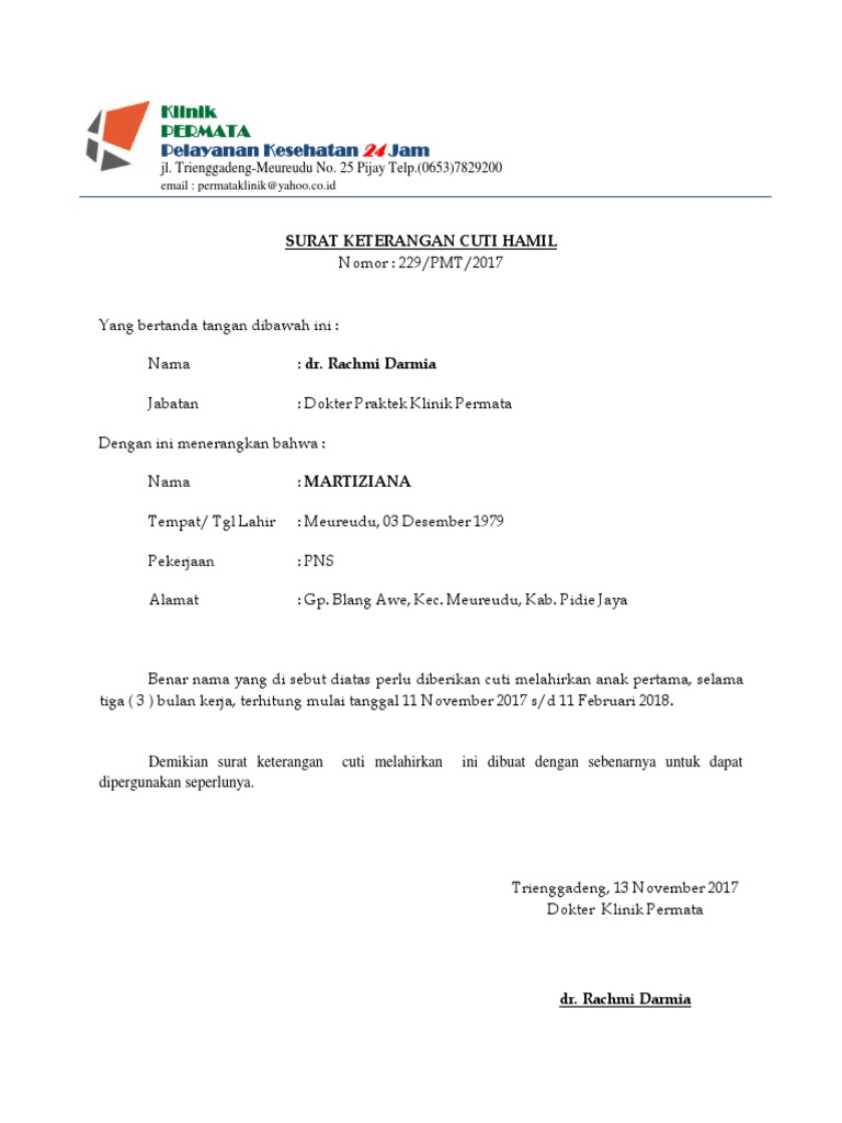 Surat Ket Cuti Hamil