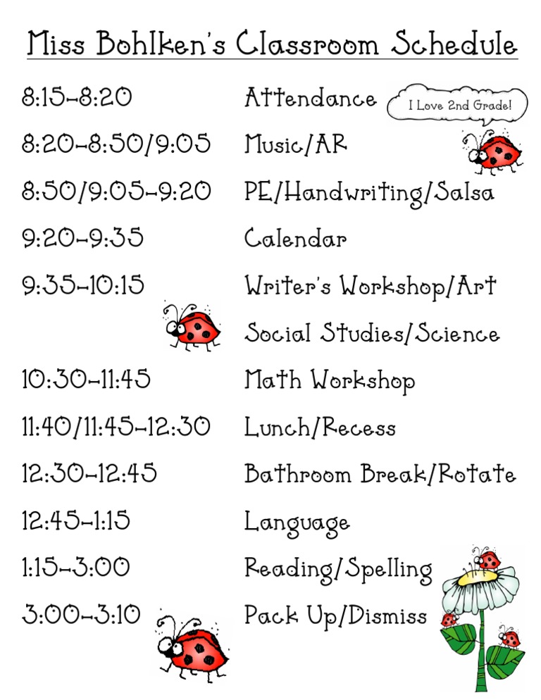 Miss Bohlken's 2nd Grade Schedule | PDF | Language Arts & Discipline | Art