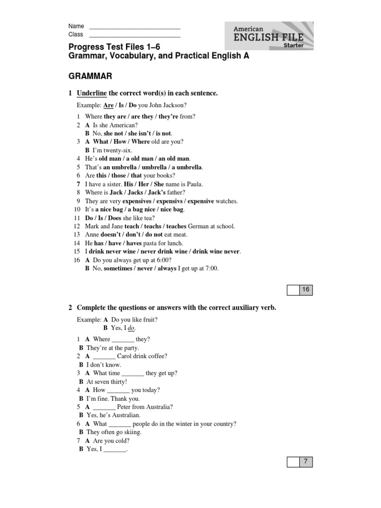 AEF Starter Progress Test 1-6 | PDF | English Language | Mail