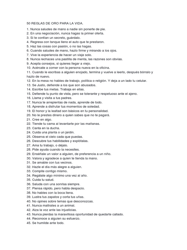 50 Reglas de Oro para la Vida | PDF