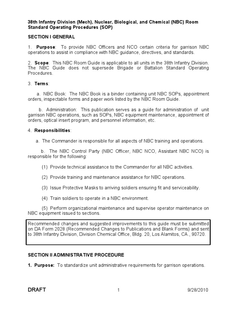 NBC Room Sop | PDF | Weapons Of Mass Destruction | Chemical Warfare
