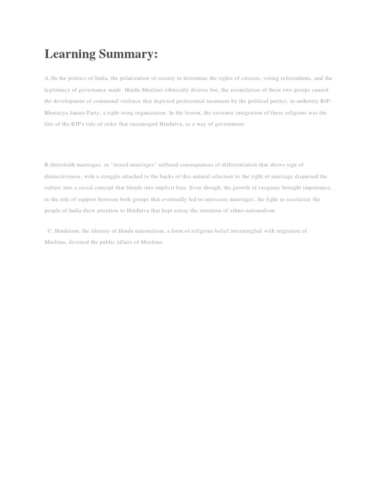 Learning Summary | PDF