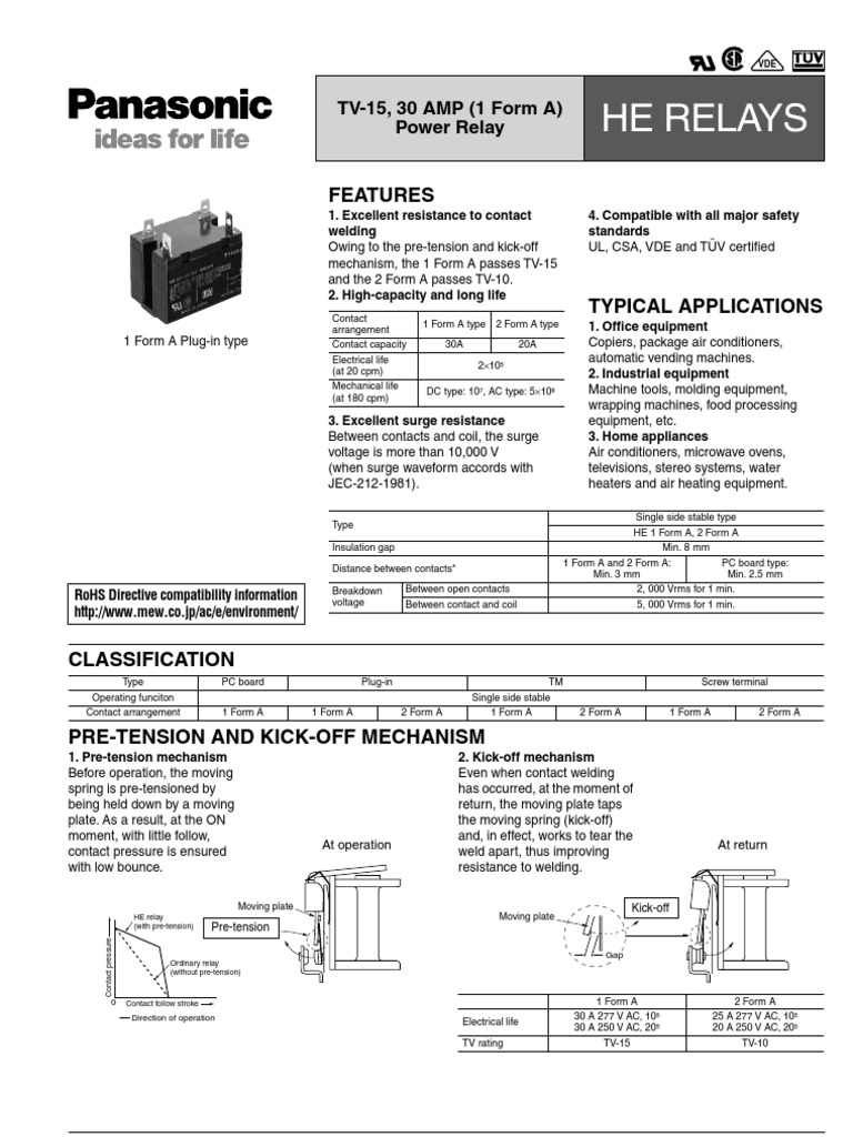 Panasonic He Relay Direct Current Alternating Current
