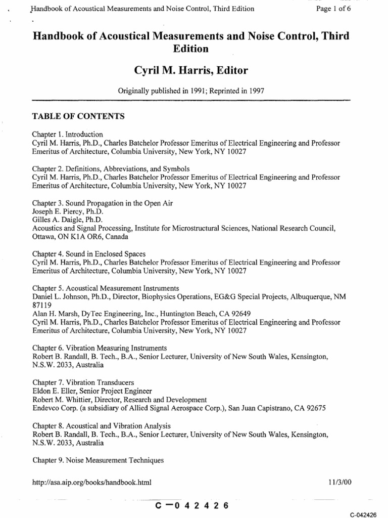 Handbook of Acoustical Measurements and Noise Controls Cyril M