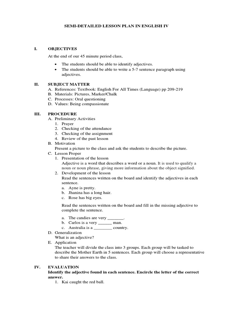 Semi-Detailed Lesson Plan in English Iv | PDF | Language Arts ...