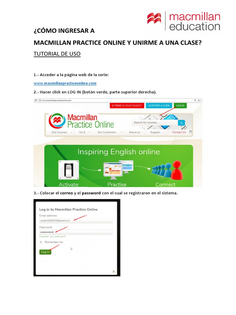 Cómo acceder a Macmillan Practice Online y unirse a una clase virtual | PDF