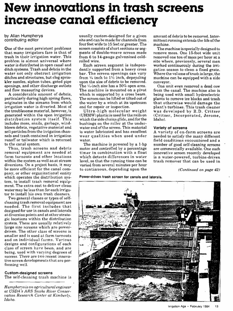 Innovations in Canal Trash Screens | PDF | Irrigation | Water