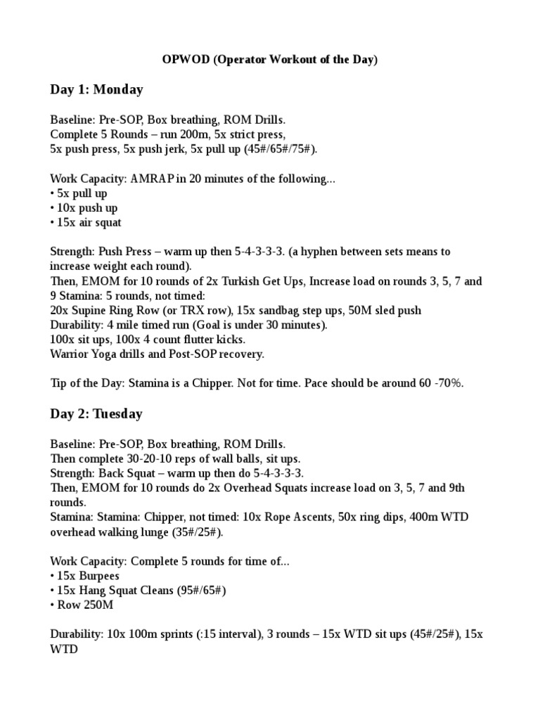 OPWOD (Operator Workout of the Day) Program Overview PDF Sports