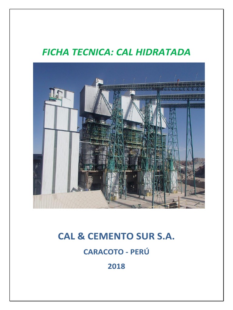 Ficha Tecnica de Cal Hidratada 2018 Quemar Calcio